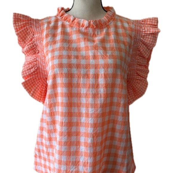 JODIFL Tops - Jodifil Orange Gingham Ruffle Top Sz small